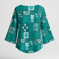 Vintage Hawaiian Quilting Patterns Kimono Sleeve Blouse Turquoise Style Tribal Fabric Patchwork - Polynesian Pride