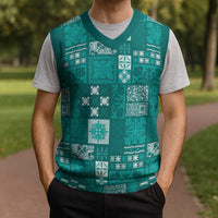 Vintage Hawaiian Quilting Patterns Christmas Knitted V-Neck Vest Turquoise Style Tribal Fabric Patchwork - Polynesian Pride