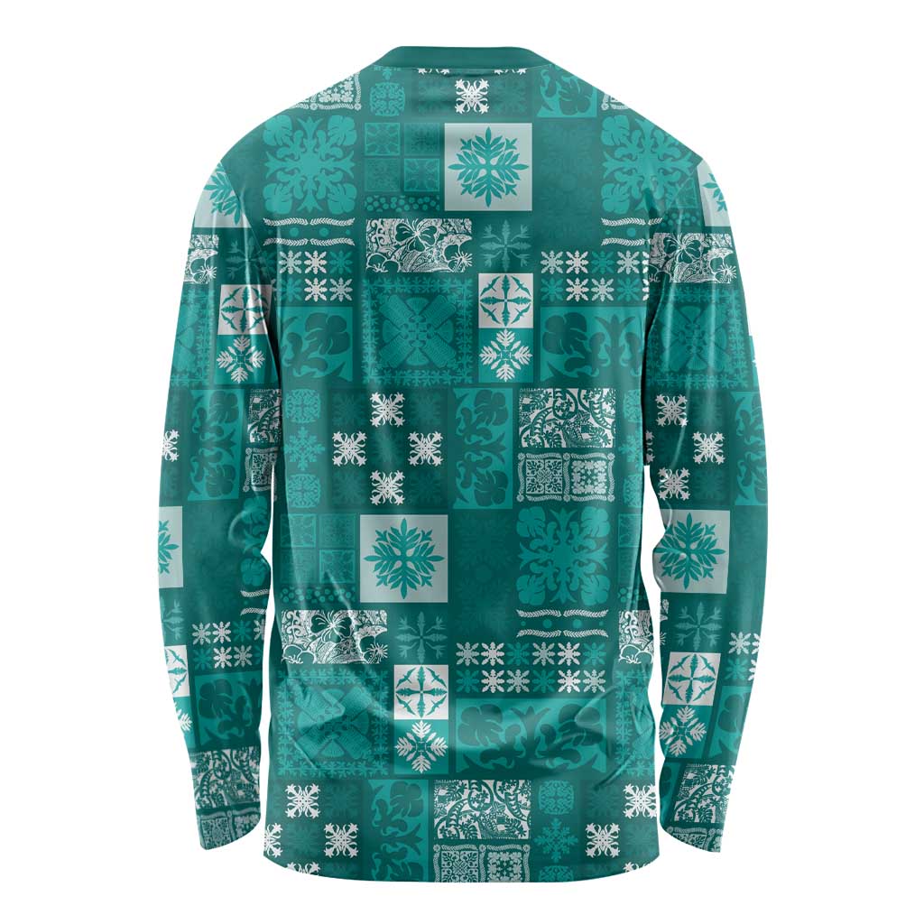 Vintage Hawaiian Quilting Patterns Long Sleeve Shirt Turquoise Style Tribal Fabric Patchwork - Polynesian Pride