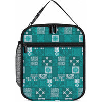 Vintage Hawaiian Quilting Patterns Lunch Bag Turquoise Style Tribal Fabric Patchwork LT9 10.2 × 8.3 × 4.3 inch Turquoise - Polynesian Pride