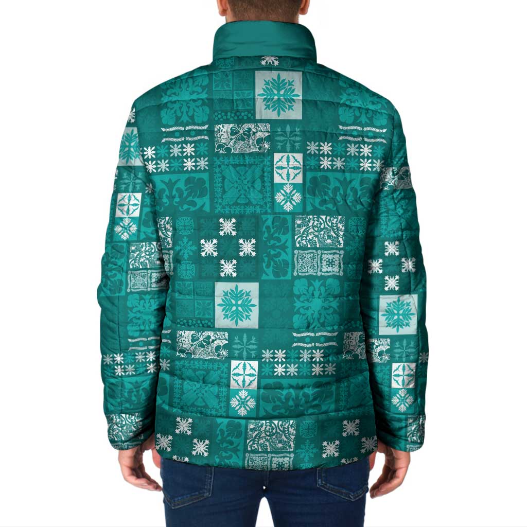 Vintage Hawaiian Quilting Patterns Padded Jacket Turquoise Style Tribal Fabric Patchwork - Polynesian Pride