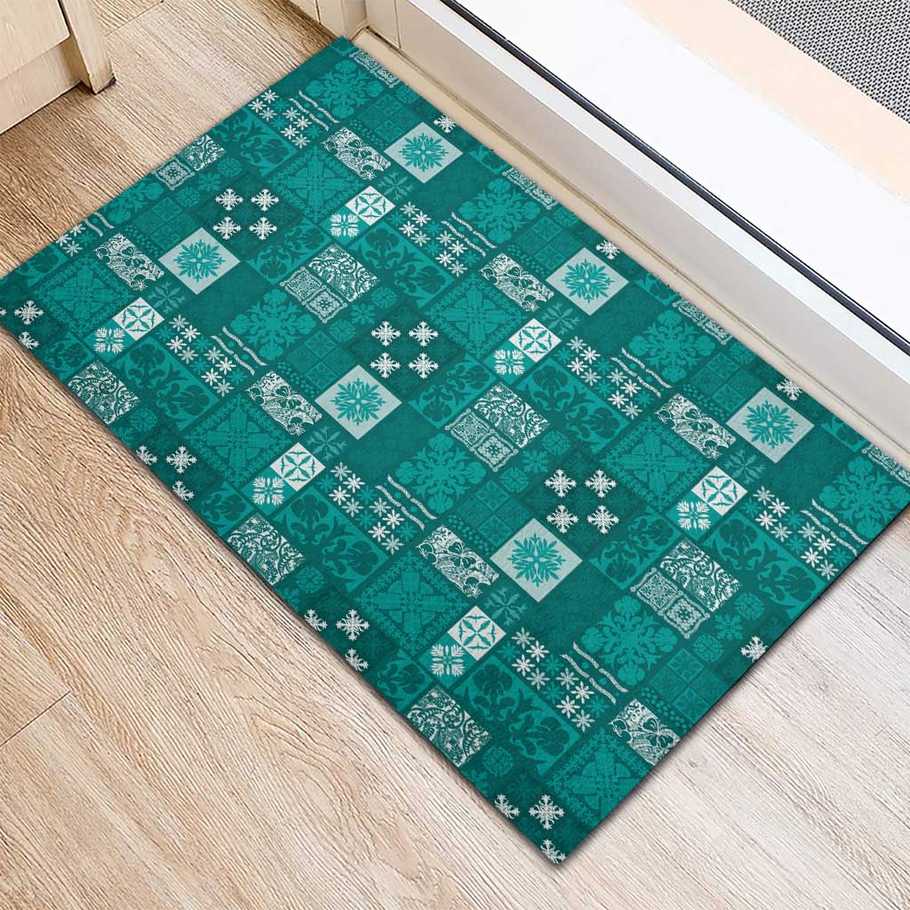 Vintage Hawaiian Quilting Patterns Rubber Doormat Turquoise Style Tribal Fabric Patchwork - Polynesian Pride