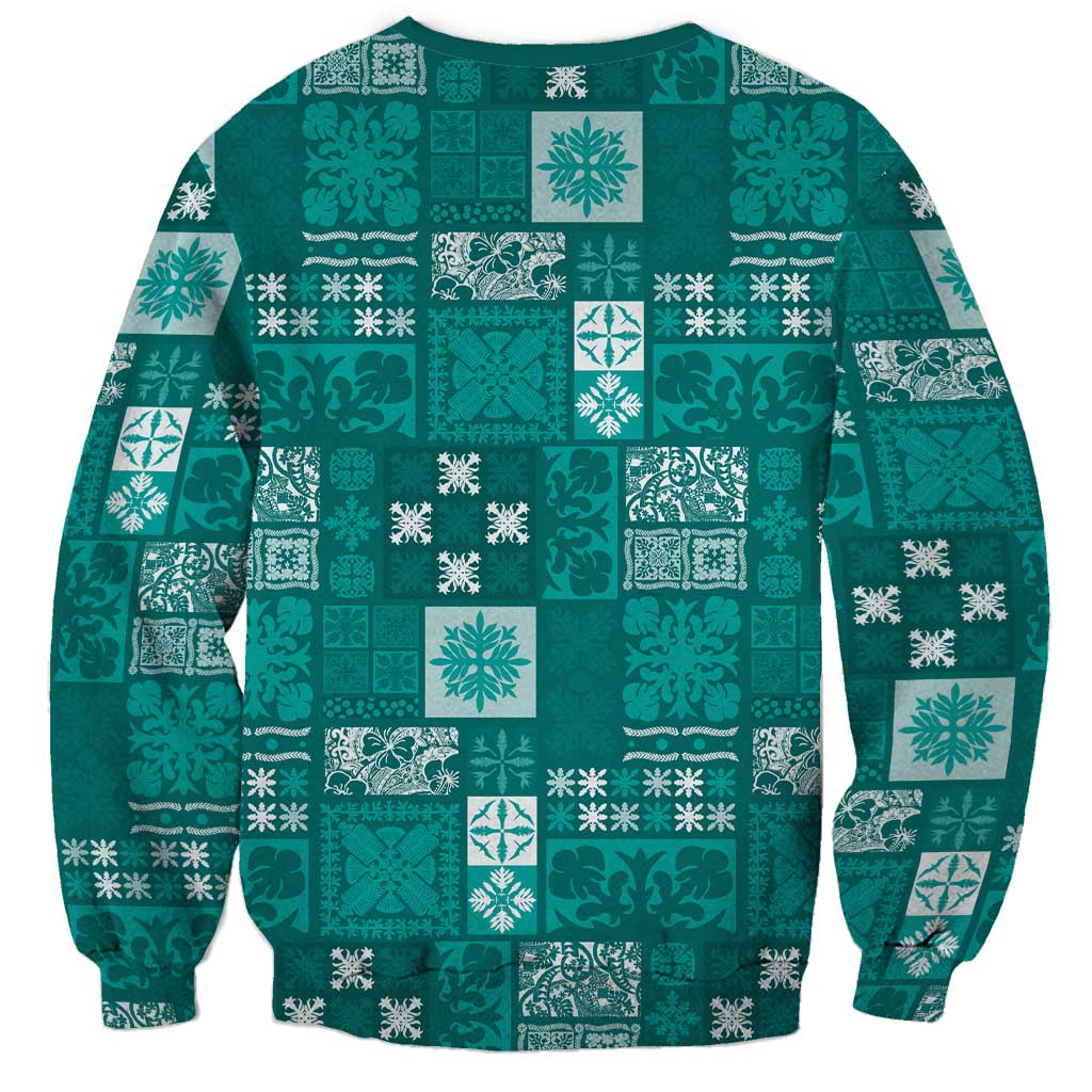 Vintage Hawaiian Quilting Patterns Sweatshirt Turquoise Style Tribal Fabric Patchwork - Polynesian Pride