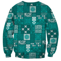 Vintage Hawaiian Quilting Patterns Sweatshirt Turquoise Style Tribal Fabric Patchwork - Polynesian Pride