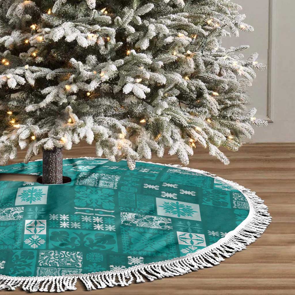 Vintage Hawaiian Quilting Patterns Tree Skirt Turquoise Style Tribal Fabric Patchwork - Polynesian Pride