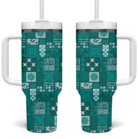 Vintage Hawaiian Quilting Patterns Tumbler With Handle Turquoise Style Tribal Fabric Patchwork - Polynesian Pride