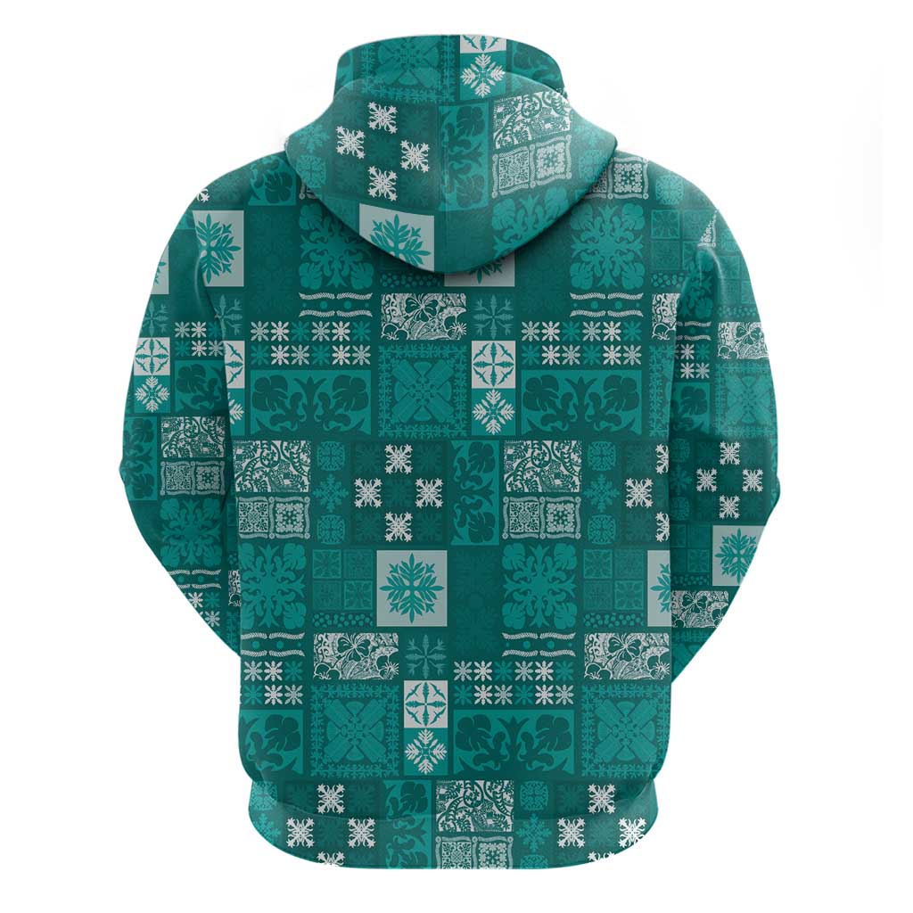 Vintage Hawaiian Quilting Patterns Zip Hoodie Turquoise Style Tribal Fabric Patchwork - Polynesian Pride