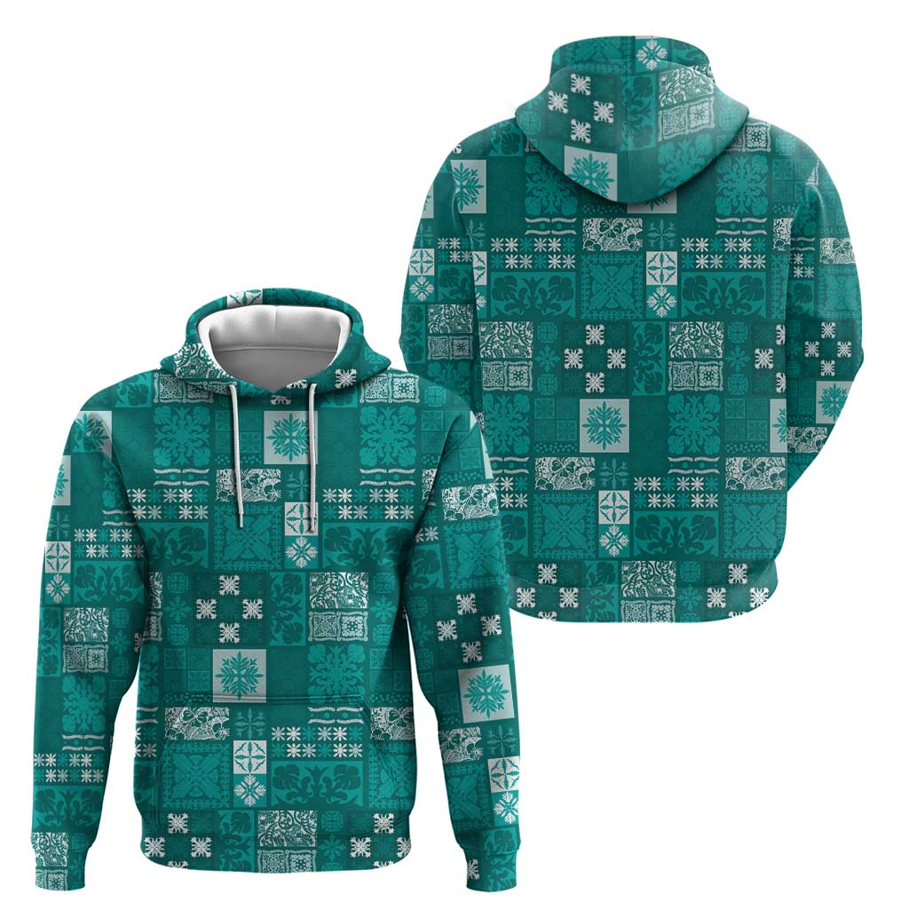Vintage Hawaiian Quilting Patterns Zip Hoodie Turquoise Style Tribal Fabric Patchwork - Polynesian Pride