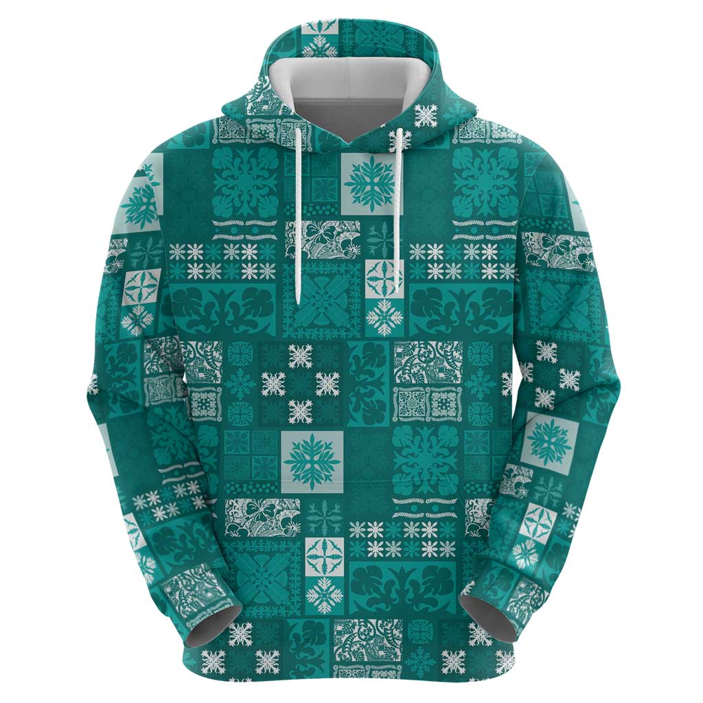 Vintage Hawaiian Quilting Patterns Zip Hoodie Turquoise Style Tribal Fabric Patchwork - Polynesian Pride