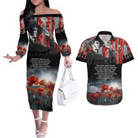 ANZAC DAY Heroes Of The Gallipoli Couples Matching Off The Shoulder Long Sleeve Dress and Hawaiian Shirt LT9 Black - Polynesian Pride