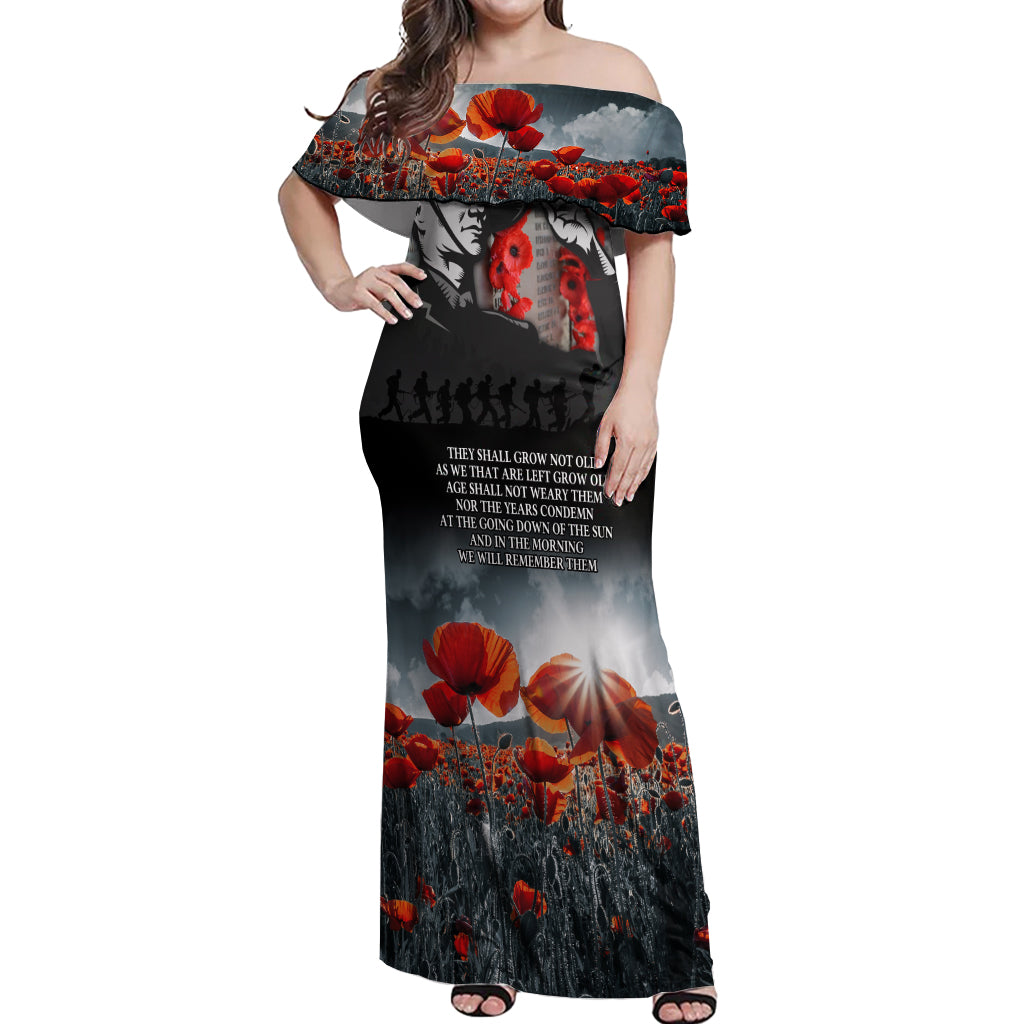 ANZAC DAY Heroes Of The Gallipoli Off Shoulder Maxi Dress LT9 Women Black - Polynesian Pride