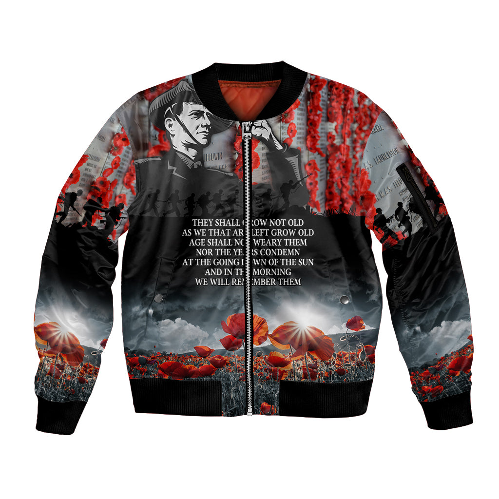 ANZAC DAY Heroes Of The Gallipoli Sleeve Zip Bomber Jacket LT9 Unisex Black - Polynesian Pride