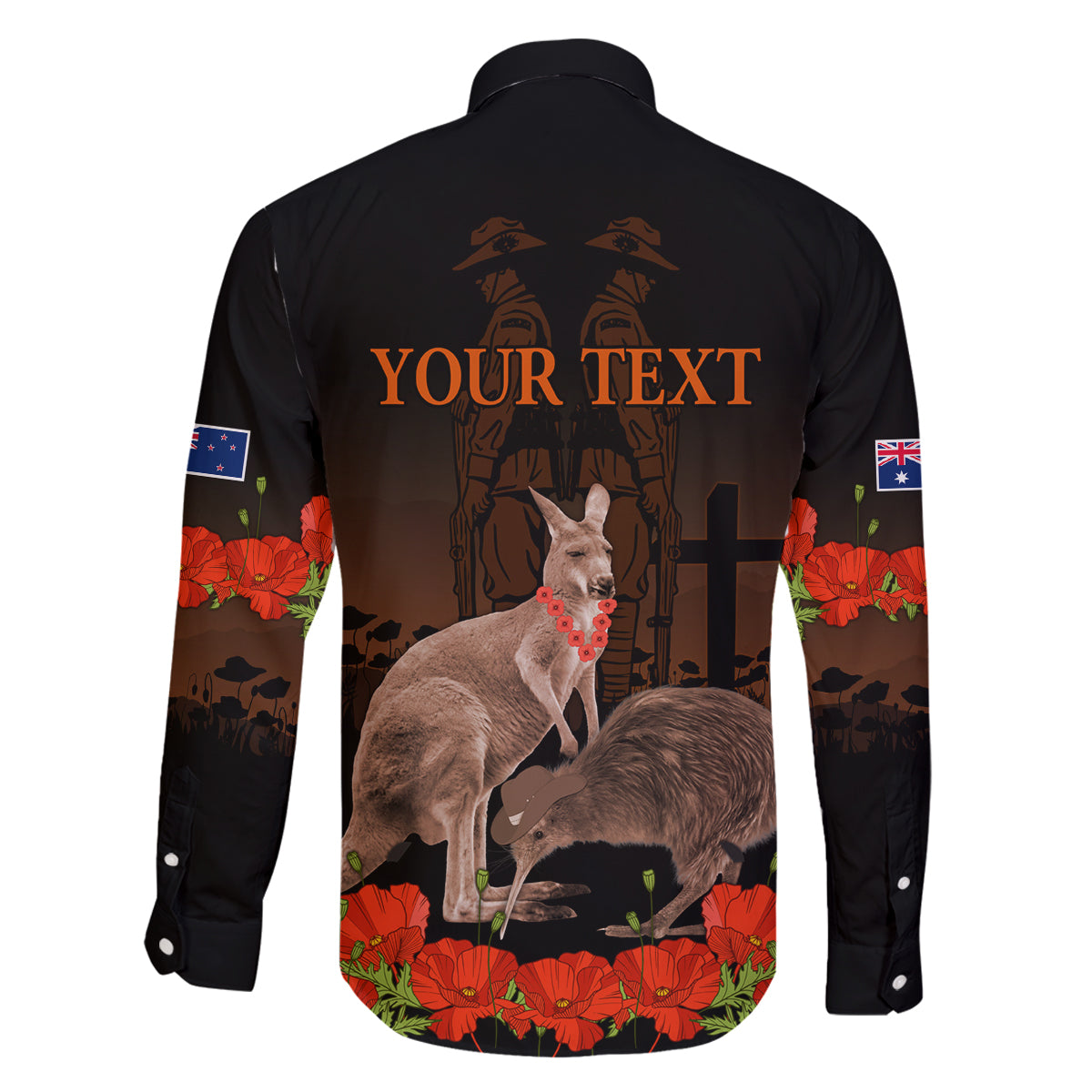 Kangaroo and Kiwi Bird ANZAC Day Custom Family Matching Long Sleeve Bodycon Dress and Hawaiian Shirt Soldier Style LT9 - Polynesian Pride