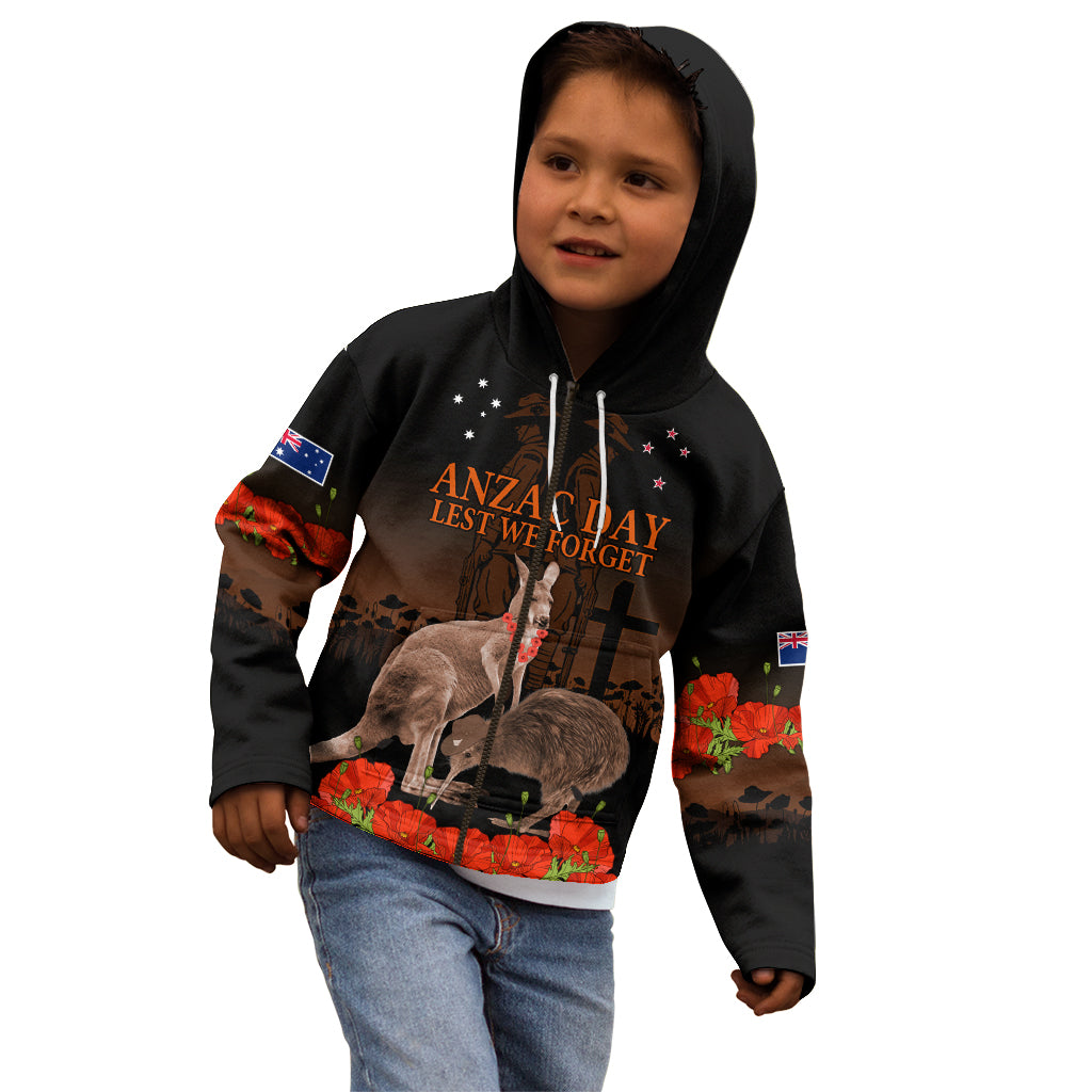 Kangaroo and Kiwi Bird ANZAC Day Custom Kid Hoodie Soldier Style LT9 - Polynesian Pride