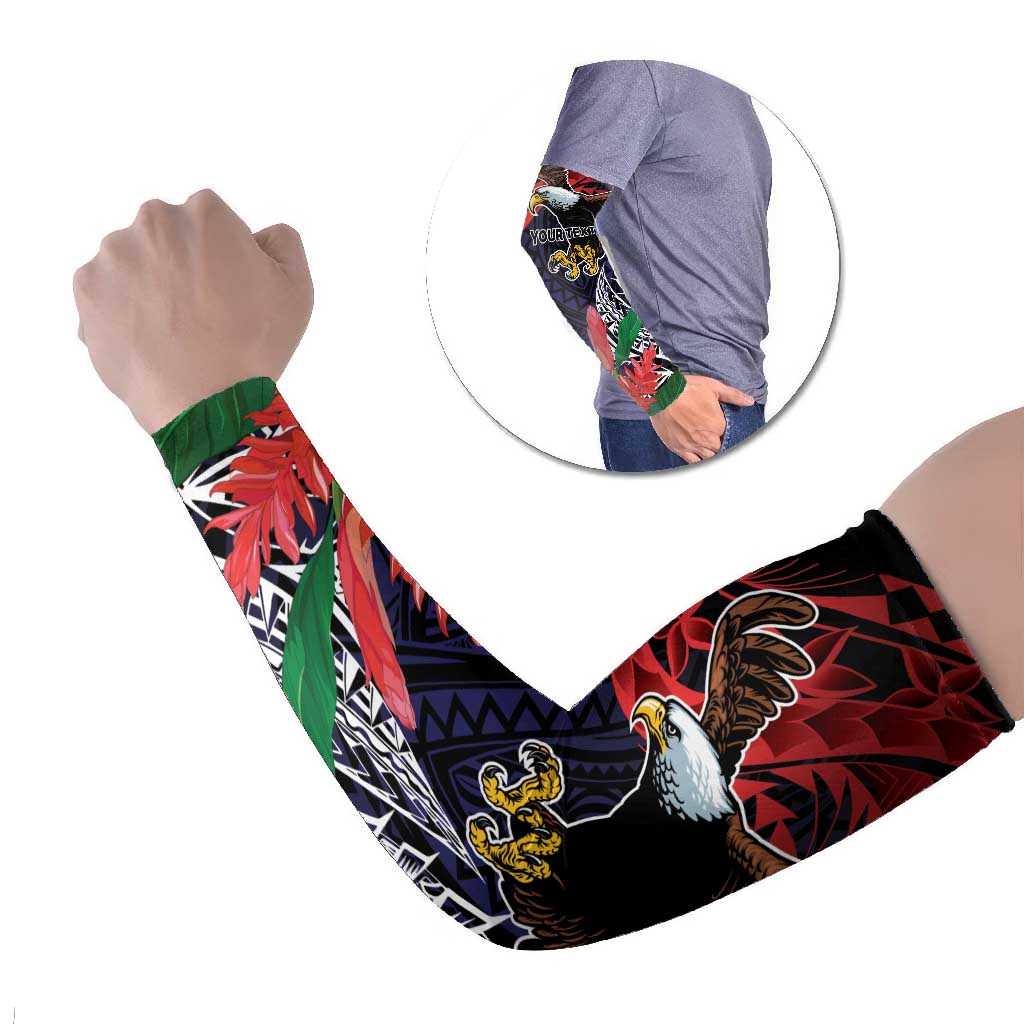 American Samoa Bald Eagle Personalized Arm Sleeves Samoa Muamua Le Atua LT9 Set of 2 Blue - Polynesian Pride