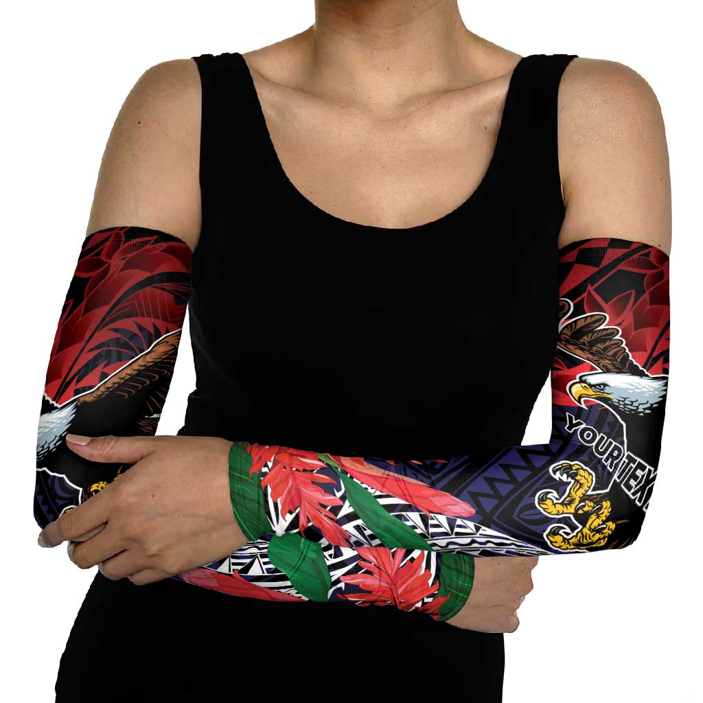 American Samoa Bald Eagle Personalized Arm Sleeves Samoa Muamua Le Atua LT9 - Polynesian Pride