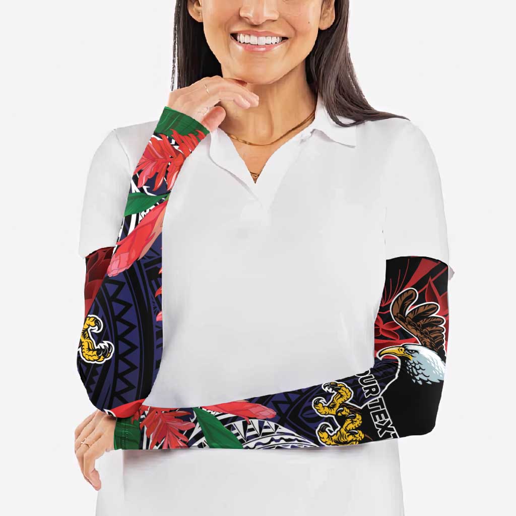 American Samoa Bald Eagle Personalized Arm Sleeves Samoa Muamua Le Atua LT9 - Polynesian Pride