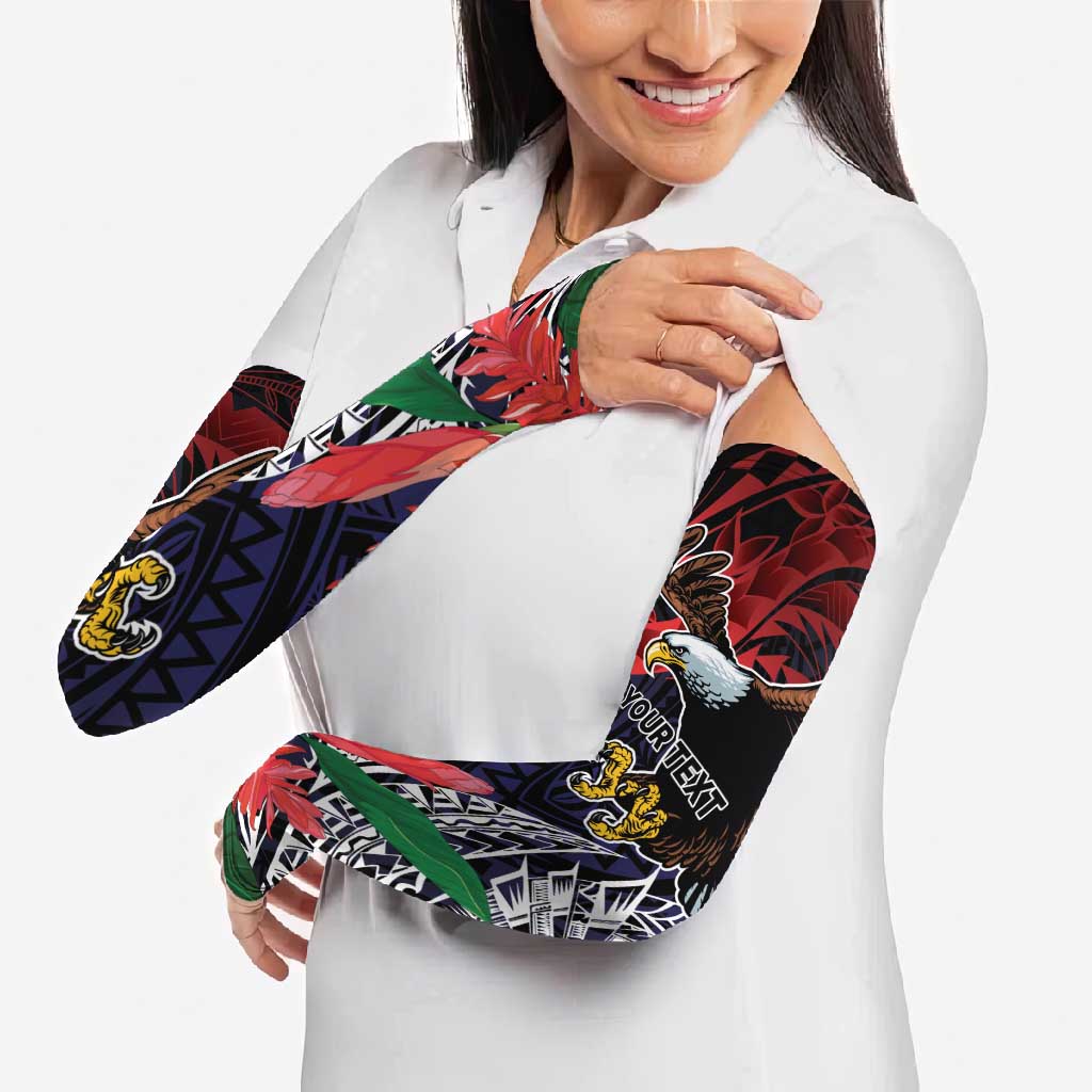 American Samoa Bald Eagle Personalized Arm Sleeves Samoa Muamua Le Atua LT9 - Polynesian Pride