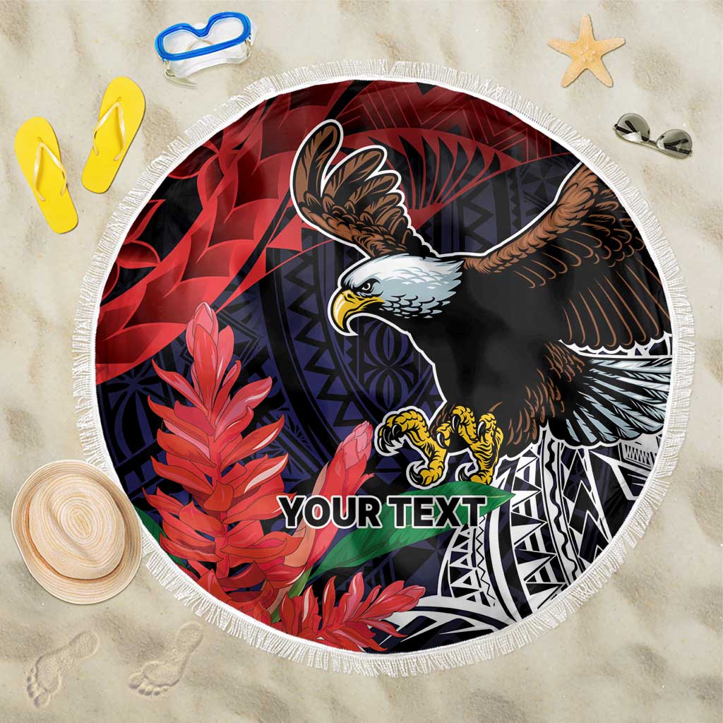 American Samoa Bald Eagle Personalized Beach Blanket Samoa Muamua Le Atua