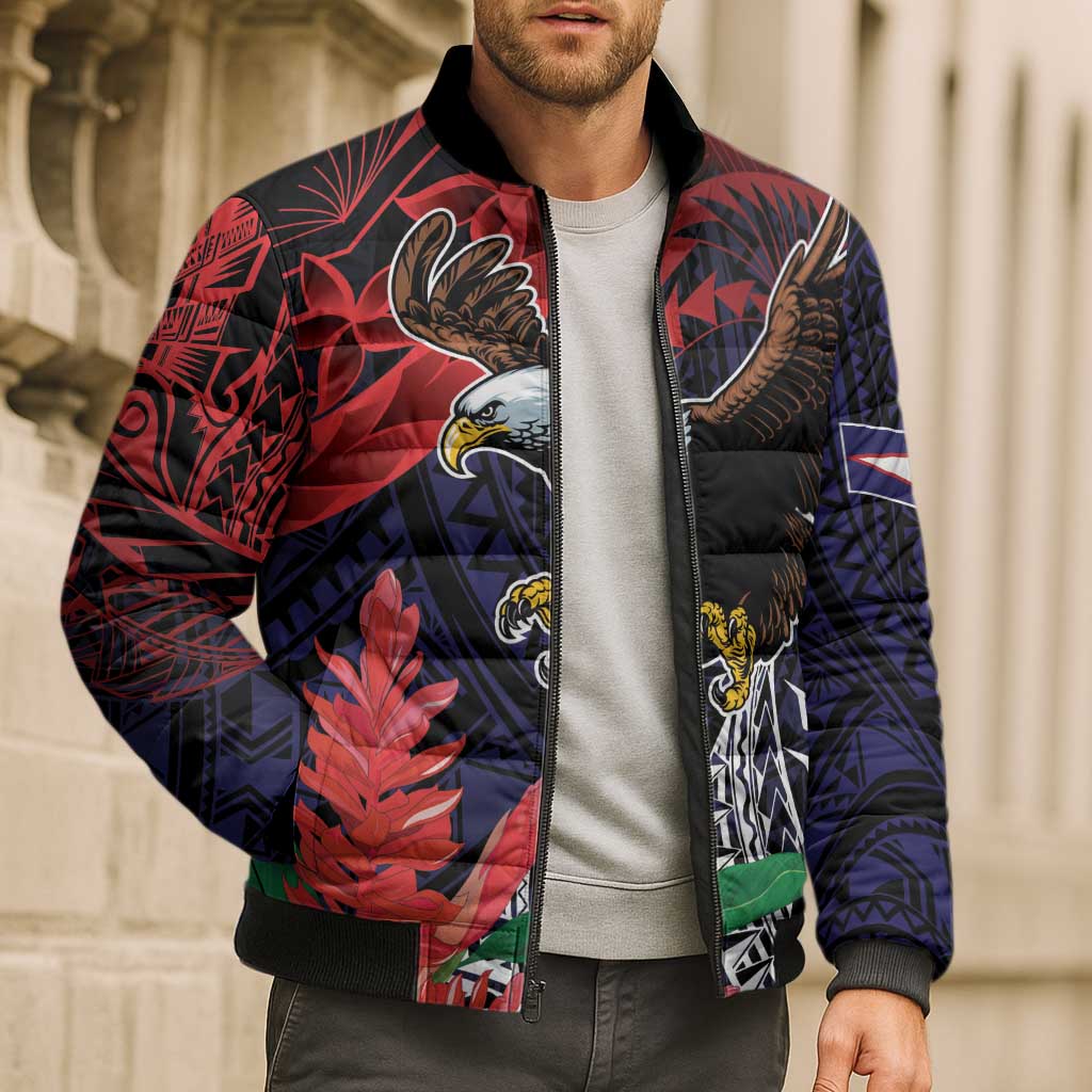 American Samoa Bald Eagle Personalized Bomber Puffer Jacket Samoa Muamua Le Atua LT9 - Polynesian Pride