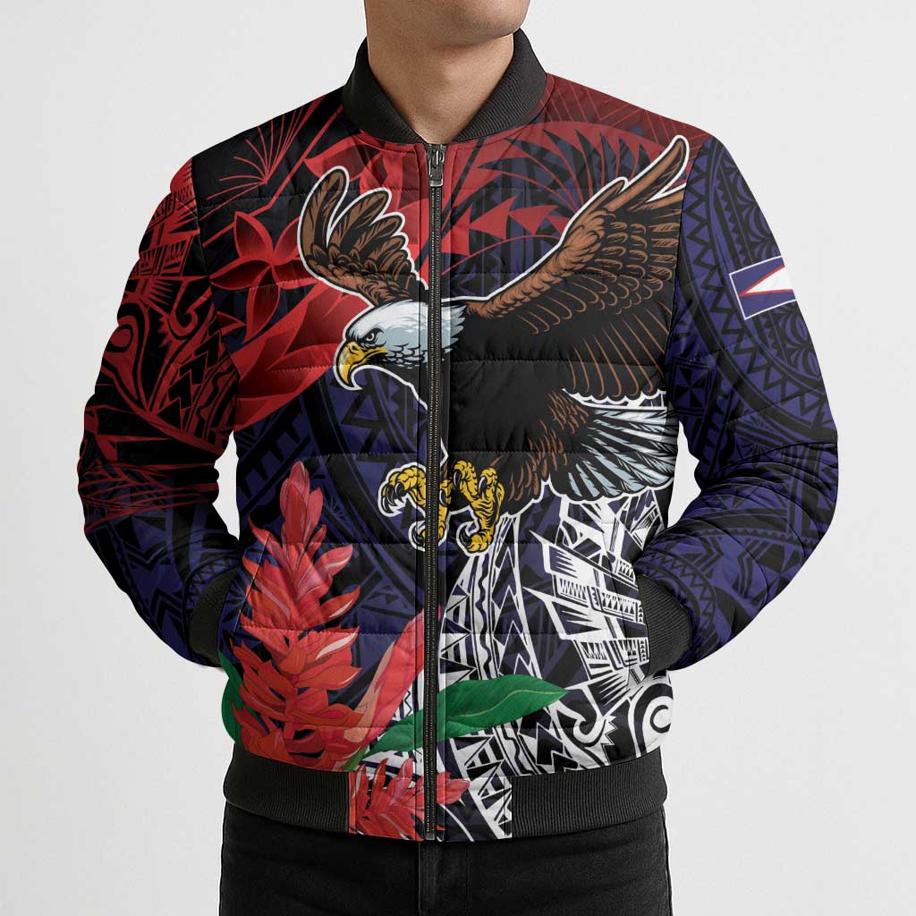 American Samoa Bald Eagle Personalized Bomber Puffer Jacket Samoa Muamua Le Atua LT9 - Polynesian Pride