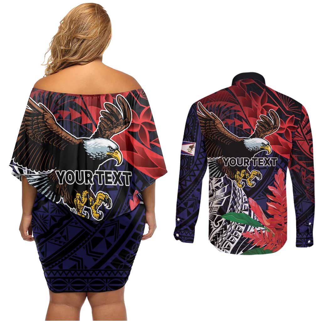 American Samoa Bald Eagle Personalized Couples Matching Off Shoulder Short Dress and Long Sleeve Button Shirt Samoa Muamua Le Atua