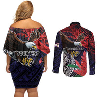 American Samoa Bald Eagle Personalized Couples Matching Off Shoulder Short Dress and Long Sleeve Button Shirt Samoa Muamua Le Atua