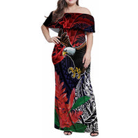 American Samoa Bald Eagle Personalized Family Matching Off Shoulder Maxi Dress and Hawaiian Shirt Samoa Muamua Le Atua
