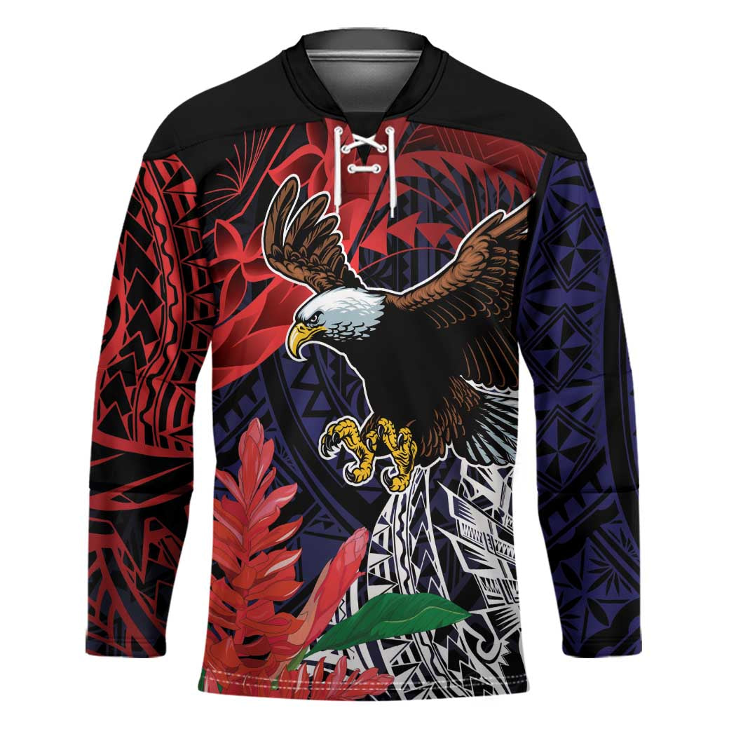 American Samoa Bald Eagle Personalized Hockey Jersey Samoa Muamua Le Atua - Polynesian Pride