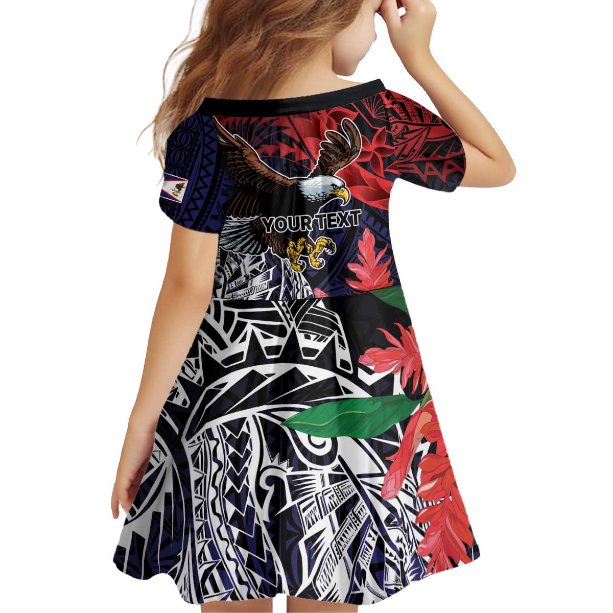 American Samoa Bald Eagle Personalized Kid Short Sleeve Dress Samoa Muamua Le Atua