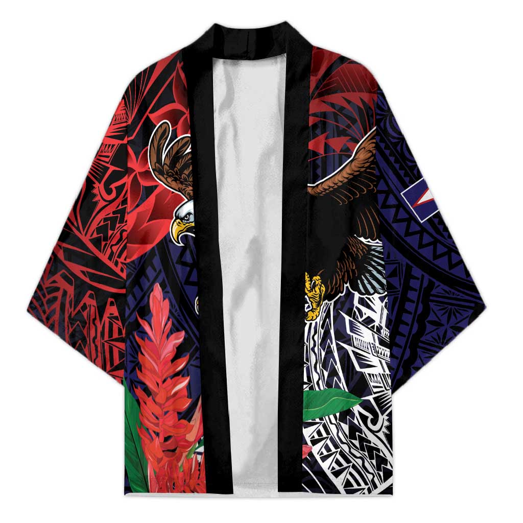 American Samoa Bald Eagle Personalized Kimono Samoa Muamua Le Atua LT9 Unisex Blue - Polynesian Pride
