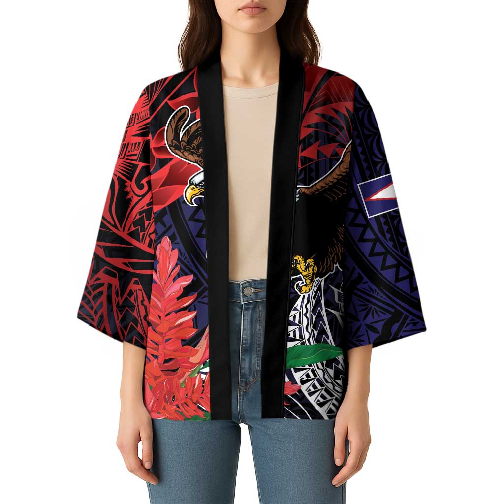 American Samoa Bald Eagle Personalized Kimono Samoa Muamua Le Atua LT9 - Polynesian Pride