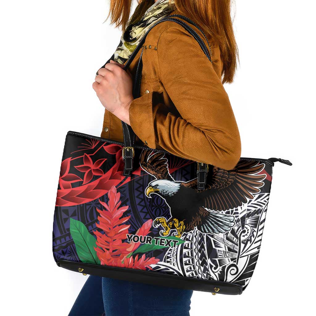 American Samoa Bald Eagle Personalized Leather Tote Bag Samoa Muamua Le Atua