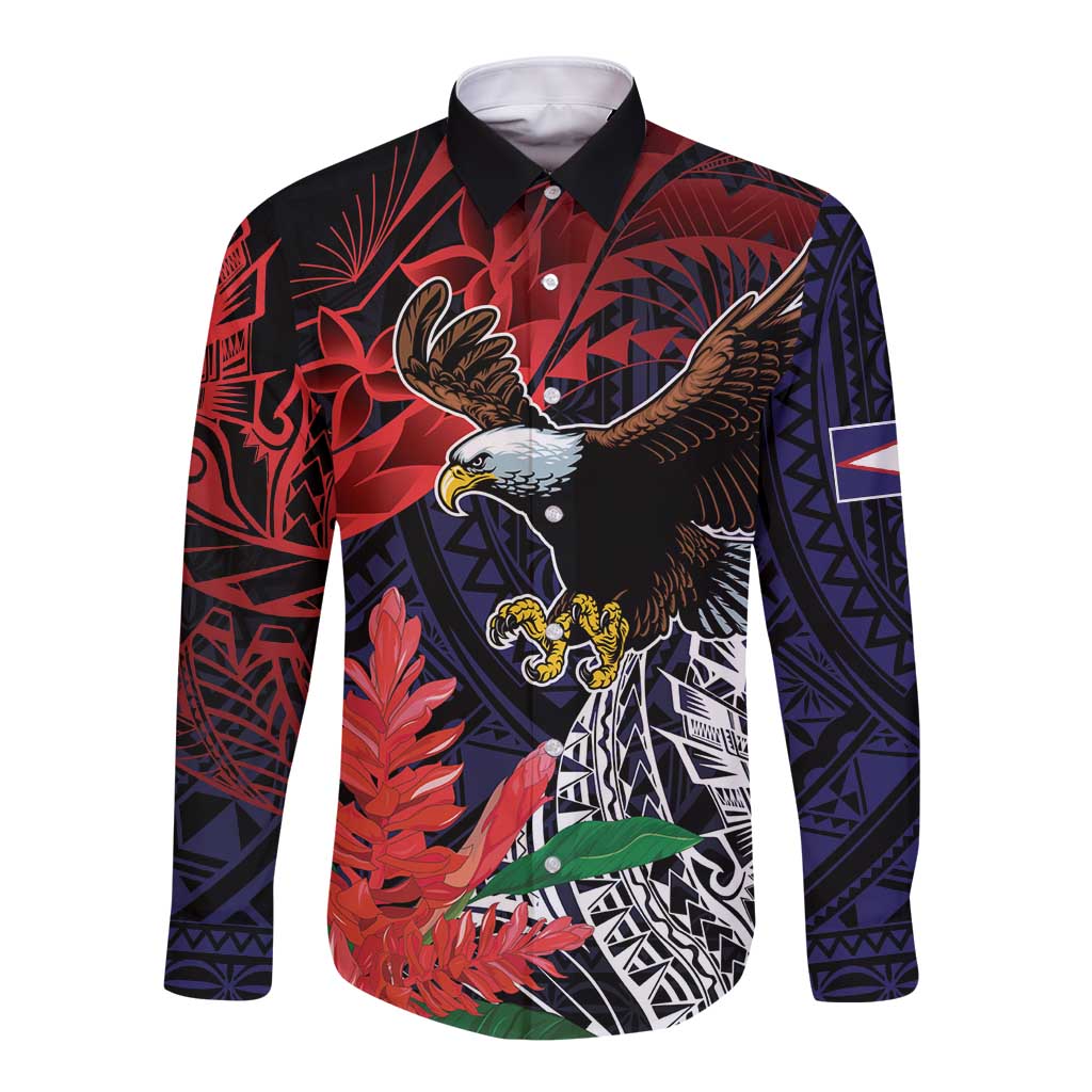 American Samoa Bald Eagle Personalized Long Sleeve Button Shirt Samoa Muamua Le Atua