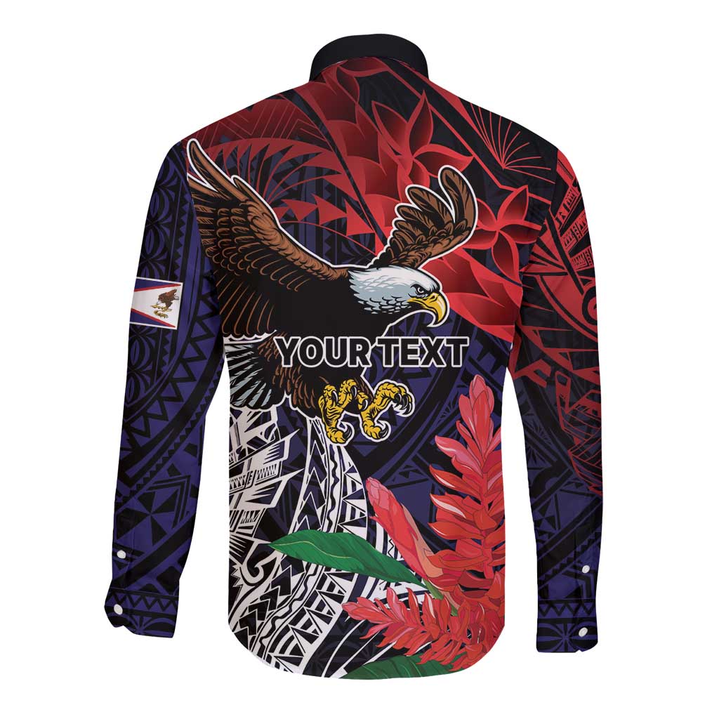 American Samoa Bald Eagle Personalized Long Sleeve Button Shirt Samoa Muamua Le Atua