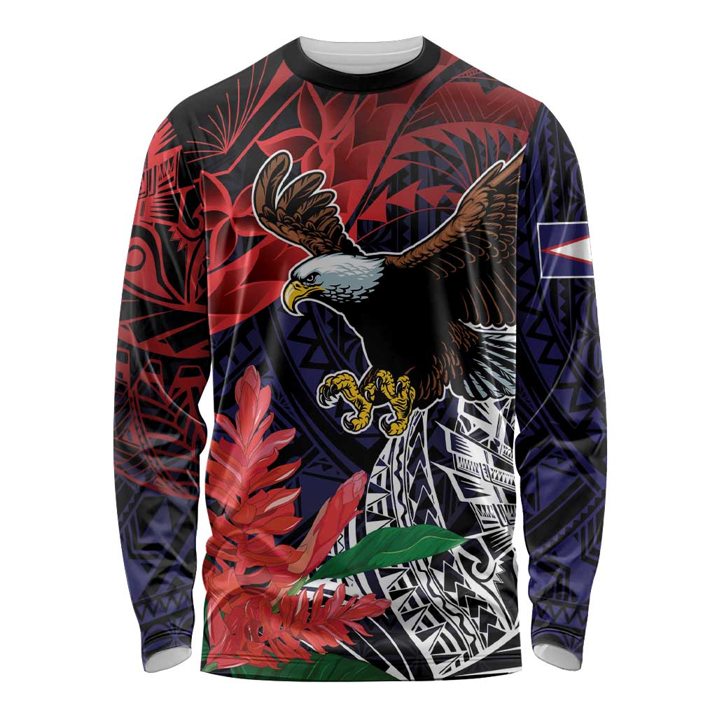 American Samoa Bald Eagle Personalized Long Sleeve Shirt Samoa Muamua Le Atua