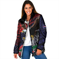 American Samoa Bald Eagle Personalized Padded Jacket Samoa Muamua Le Atua LT9 Women Blue - Polynesian Pride