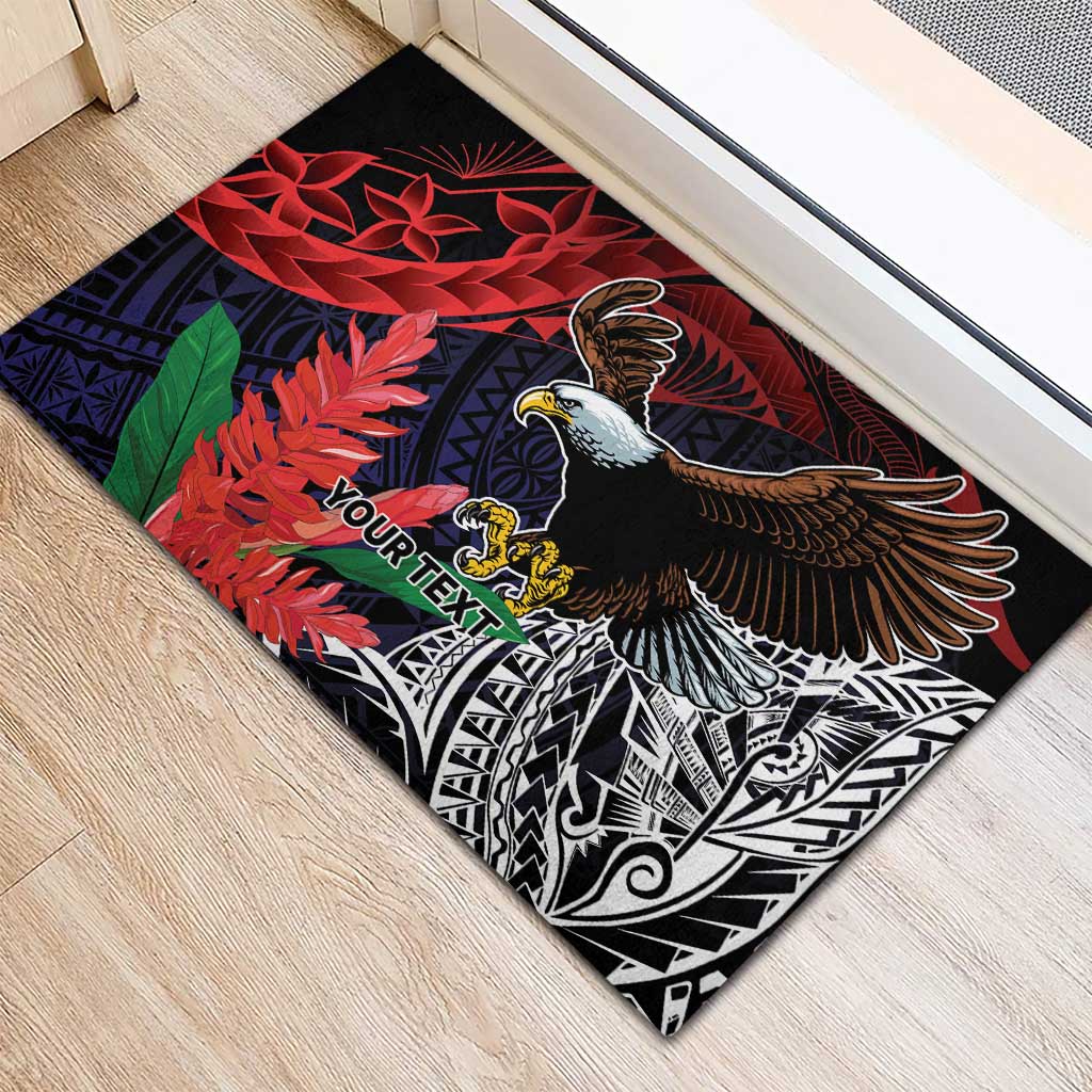 American Samoa Bald Eagle Personalized Rubber Doormat Samoa Muamua Le Atua