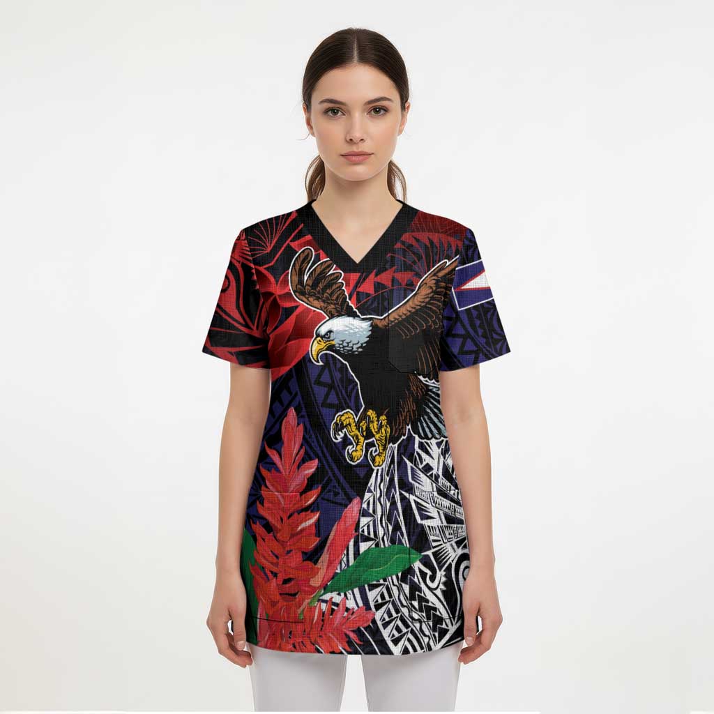 American Samoa Bald Eagle Personalized Scrub Top Samoa Muamua Le Atua - Polynesian Pride