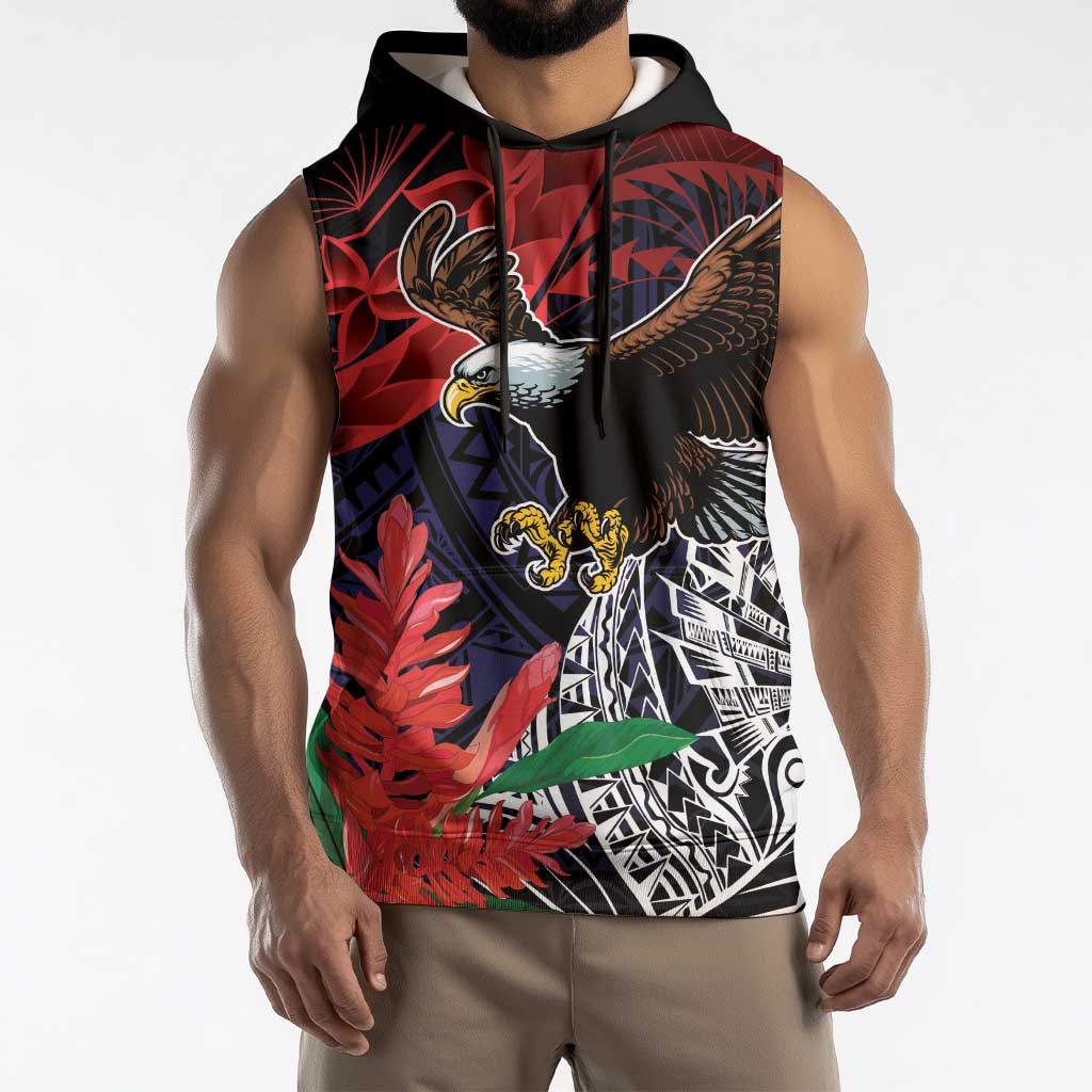 American Samoa Bald Eagle Personalized Sleeveless Hoodie Samoa Muamua Le Atua LT9 - Polynesian Pride