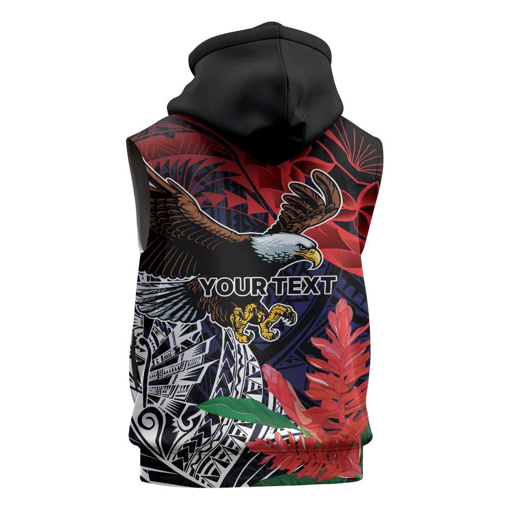American Samoa Bald Eagle Personalized Sleeveless Zip Hoodie Samoa Muamua Le Atua LT9