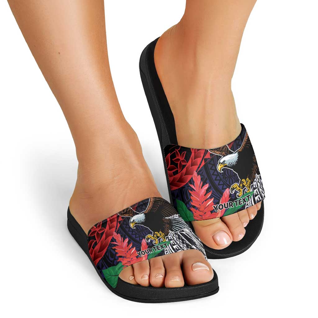 American Samoa Bald Eagle Personalized Slide Sandals Samoa Muamua Le Atua - Polynesian Pride