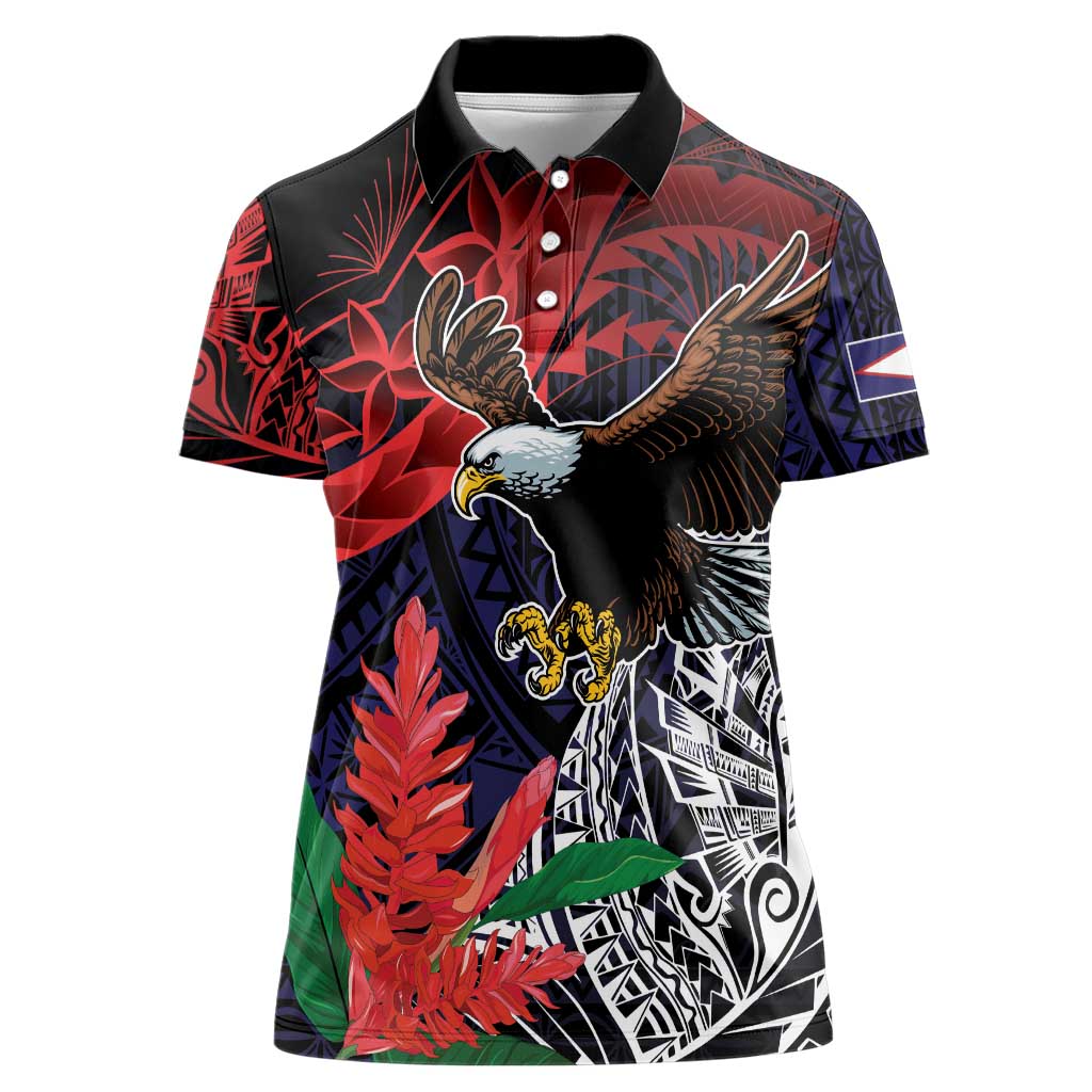 American Samoa Bald Eagle Personalized Women Polo Shirt Samoa Muamua Le Atua