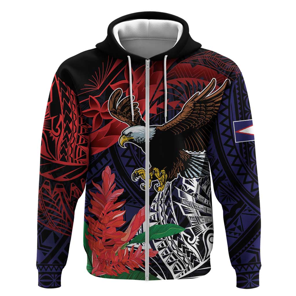 American Samoa Bald Eagle Personalized Zip Hoodie Samoa Muamua Le Atua