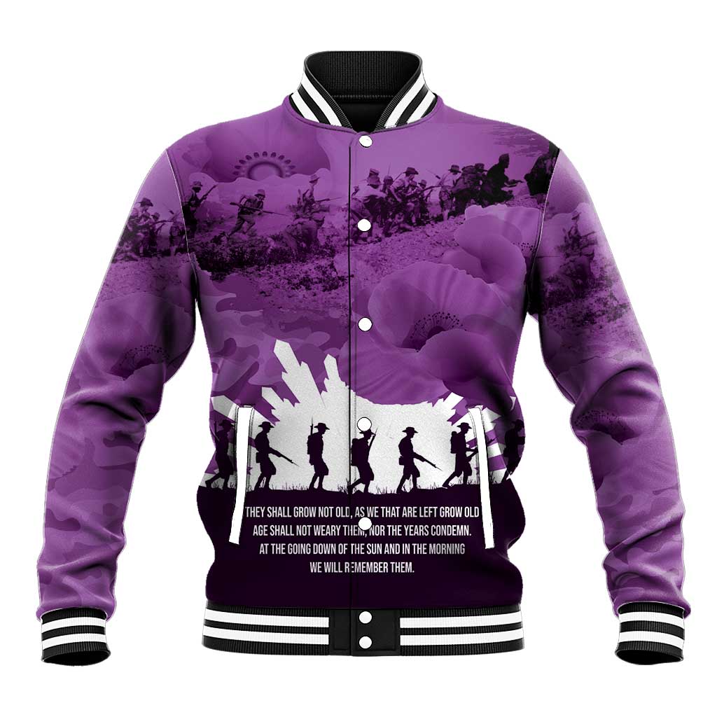 Anzac Day Gallipoli Personalised Baseball Jacket Purple Poppy Flowers