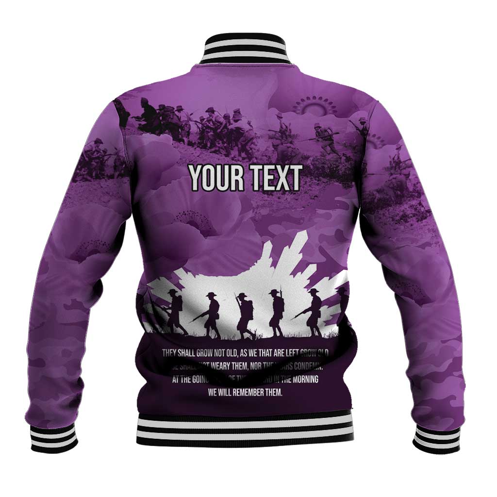 Anzac Day Gallipoli Personalised Baseball Jacket Purple Poppy Flowers