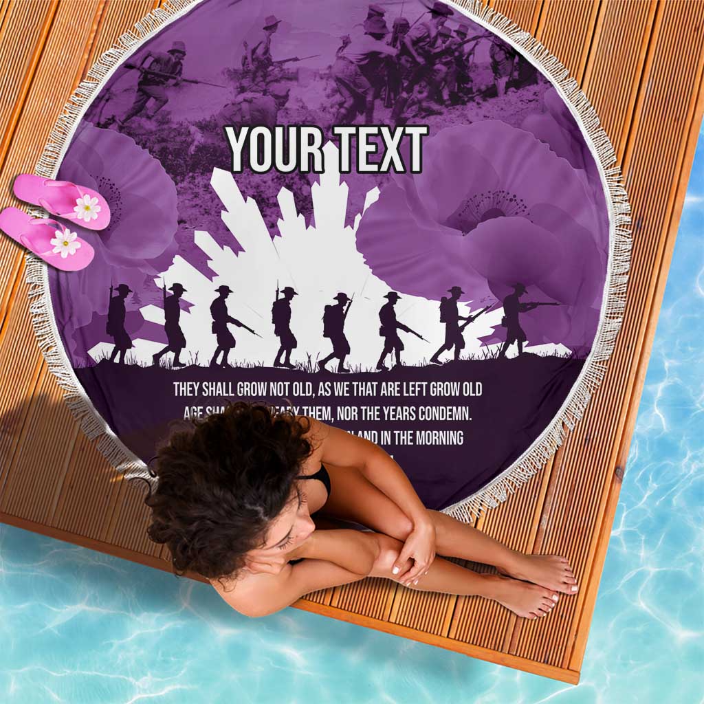 Anzac Day Gallipoli Personalised Beach Blanket Purple Poppy Flowers