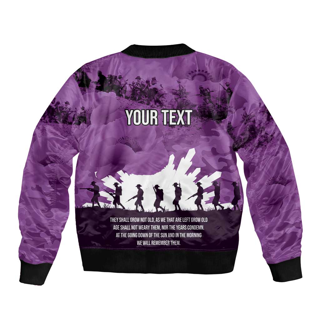Anzac Day Gallipoli Personalised Bomber Jacket Purple Poppy Flowers