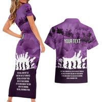 Anzac Day Gallipoli Personalised Couples Matching Short Sleeve Bodycon Dress and Hawaiian Shirt Purple Poppy Flowers