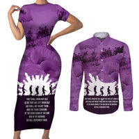 Anzac Day Gallipoli Personalised Couples Matching Short Sleeve Bodycon Dress and Long Sleeve Button Shirt Purple Poppy Flowers